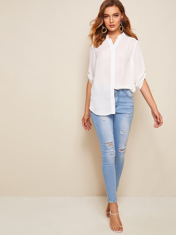 AURA  Dip Hem Blouse